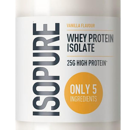 Isopure Vanilla Whey Protein Isolate Powder - 25 g Protein per Serving, Low Sugar, No Artificial Flavours or Sweeteners, Only 5 Ingredients, 450 g