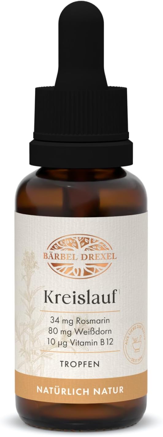 BÄRBEL DREXEL Plant Circulatory Drops Dizziness Due to Low Blood Pressure (30 ml) Vegan Made in Germany Ginkgo + Rosemary + Hawthorn, Cardiovascular Drops, Alcohol-Free