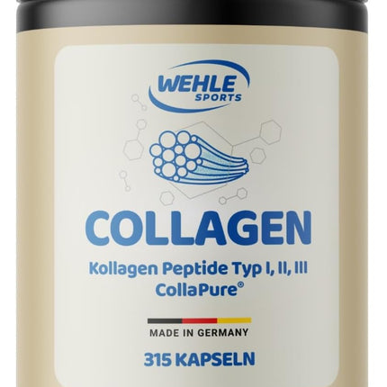 Collagen Capsules High Dose – Pack of 315 – 4550 mg Collagen Hydrolysate Peptides per Daily Dose – Made in Germany Collagen Capsules Type 1, 2 & 3 – Wehle Sports – Packaging May Vary