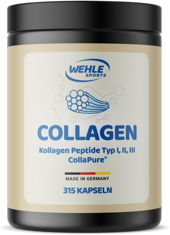 Collagen Capsules High Dose – Pack of 315 – 4550 mg Collagen Hydrolysate Peptides per Daily Dose – Made in Germany Collagen Capsules Type 1, 2 & 3 – Wehle Sports – Packaging May Vary