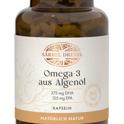 Omega 3 Capsules Vegan with 500 mg Omega 3 from Algae Oil, of which 375 mg DHA & 125 mg EPA (Pack of 30) High Bioavailability through Triglyceride Form, Naturopathy BÄRBEL DREXEL