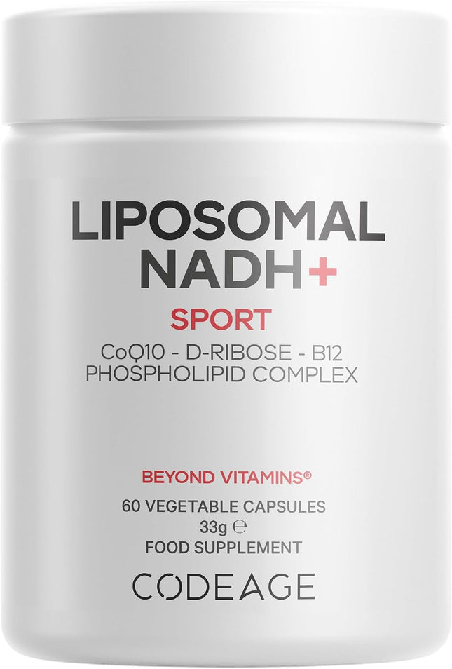 Codeage Liposomal Nadh+ Sport Nadh, Coq10, D-Ribose and Vitamin B12 - Vegan Dietary Supplement with Phospholipider Liposomal Matrix Gluten Free, GMO Free - 60 Capsules - 2-Month Supply
