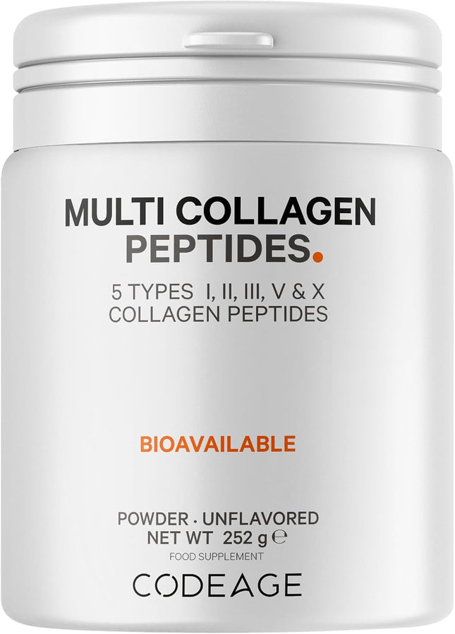 Codeage Multi Collagen Protein Powder Peptides, 1 Month Supply, Hydrolyzed, Type I, II, III, V, X, Grazing All-in-One Super Bone Broth Collagen Supplement, GMO Free, 252 g