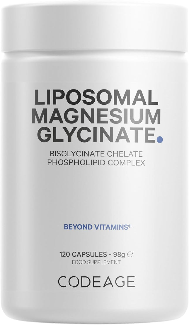 Codeage Liposomal Magnesium Glycinate Supply, 4 Month Supply, Bisglycinate Magnesium Chelate, Chelated Magnesium Mineral Capsules, Bioavailable, GMO Free, Vegan, Gluten Free, 120 Capsules