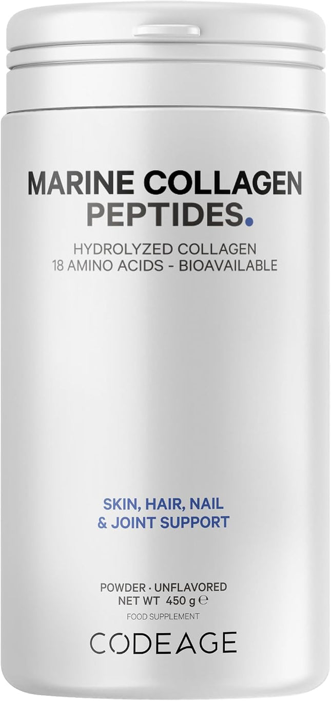 Codeage Marine Collagen Powder - Hydrolysed Fish Collagen Peptide - Type 1 & 3 Collagen Protein Dietary Supplement - 50 Servings, Amino Acids for Skin, Hair, Nails - Non-GMO, 450 g