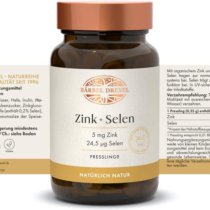 BÄRBEL DREXEL Zinc + Selenium Capsules High Dose with Natural Zinc Gluconate + Selenium Yeast, Vegan (Pack of 145) Skin Hair Nails Bone Immune System Dietary Supplement Natural Healing Zinc Tablets