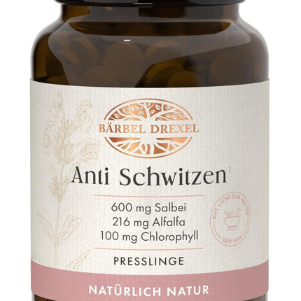 Anti Sweating Tablets - Against Sweating, Anti Odour, Sage High Dose with Alfalfa & Chlorophyll (Pack of 90) Sweat Off Antiperspirant, Anti Sweat, Naturopathy BÄRBEL DREXEL