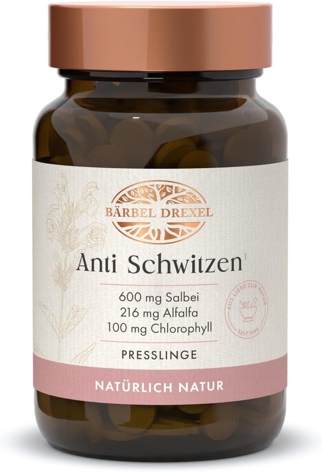 Anti Sweating Tablets - Against Sweating, Anti Odour, Sage High Dose with Alfalfa & Chlorophyll (Pack of 90) Sweat Off Antiperspirant, Anti Sweat, Naturopathy BÄRBEL DREXEL