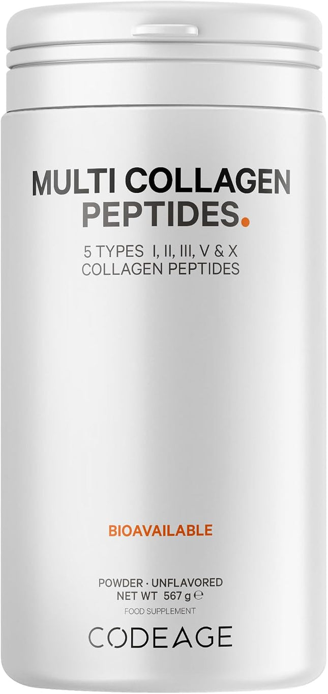 Codeage Multi Collagen Protein Powder Peptides, 2 Month Supply, Hydrolyzed, Type I, II, III, V, X, Grazing All in One Super Bone Broth Collagen Supplement, 567 g
