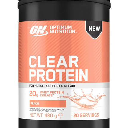Optimum Nutrition Clear Whey Isolate, 20 g Whey Protein Isolate, Peach, Sugar-Free, Refreshing Protein Drink for Muscle Building & Preservation, 480 g, 20 Servings