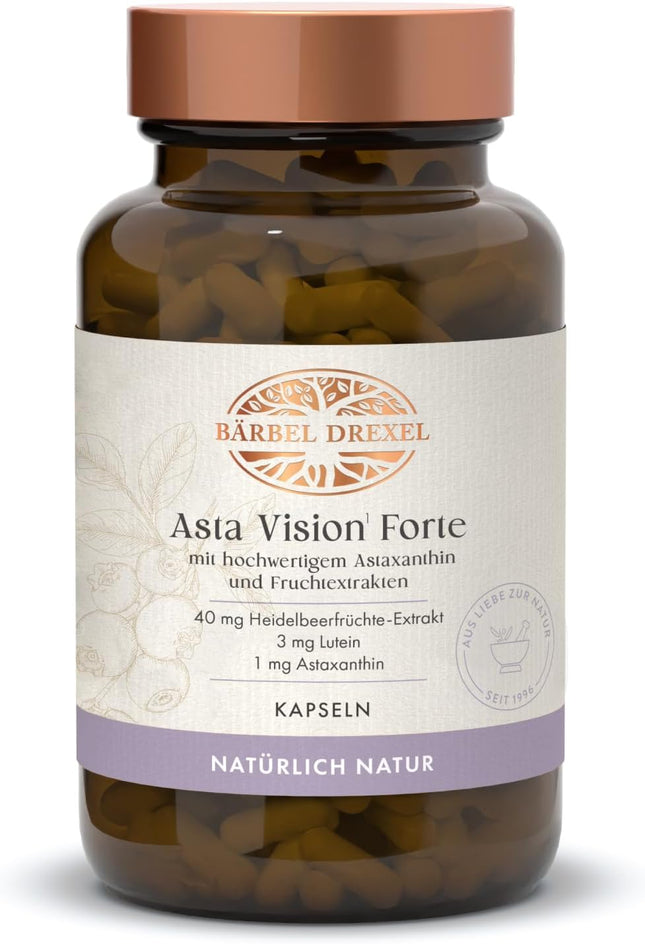 Asta Vision Forte Eye Vitamins with DHA, Astaxanthin, Lutein & Zeaxanthin. Eye Complex with Vitamin A, B2, C, E & Zinc. 30 Vegan Capsules Bärbel Drexel