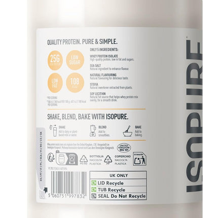 Isopure Vanilla Whey Protein Isolate Powder - 25 g Protein per Serving, Low Sugar, No Artificial Flavours or Sweeteners, Only 5 Ingredients, 450 g