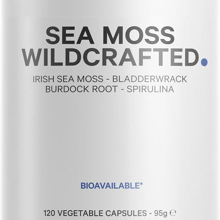 Codeage Raw Wildcrafted Irish Sea Moss Dietary Supplement - with Bladderwreck, Burdock Root, Spirulina, BioPerine & Peppermint Oil - Vegan, Non-GMO - Superfood Mineral Complex - 120 Capsules