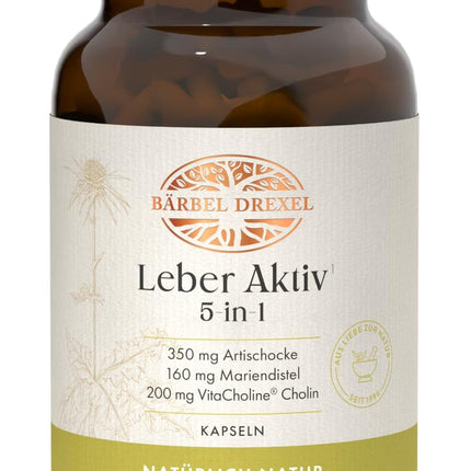 BÄRBEL DREXEL Liver Active 5-in-1 Capsules with Choline, Milk Thistle, Dandelion, Artichoke, Piperine, Zinc, Vitamin E, Selenium (Pack of 60) Liver Capsules Natural Healing Bitter Substances