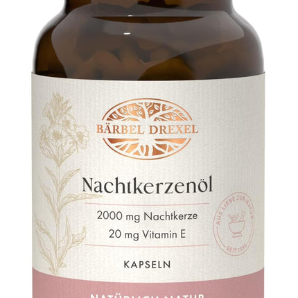 Evening Primrose Oil Capsules Vegan 2000 mg per Daily Dose (Pack of 120) 100% Natural Made in Germany, Dry Skin, Skin Care from Inside, Vitamin E Gamma Linolenic Acid GLA Cold Pressed BÄRBEL DREXEL