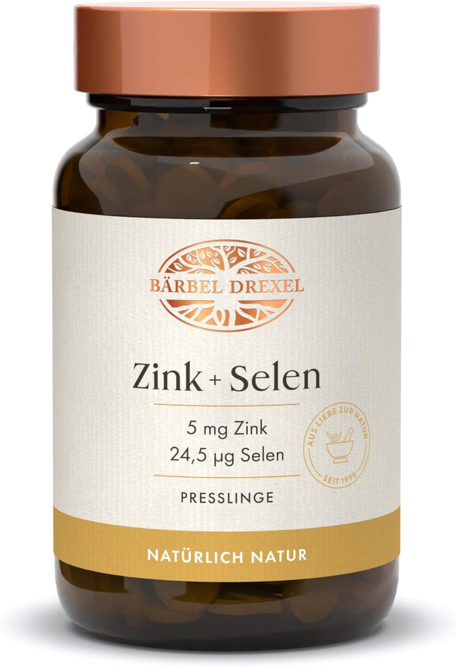 BÄRBEL DREXEL Zinc + Selenium Capsules High Dose with Natural Zinc Gluconate + Selenium Yeast, Vegan (Pack of 145) Skin Hair Nails Bone Immune System Dietary Supplement Natural Healing Zinc Tablets