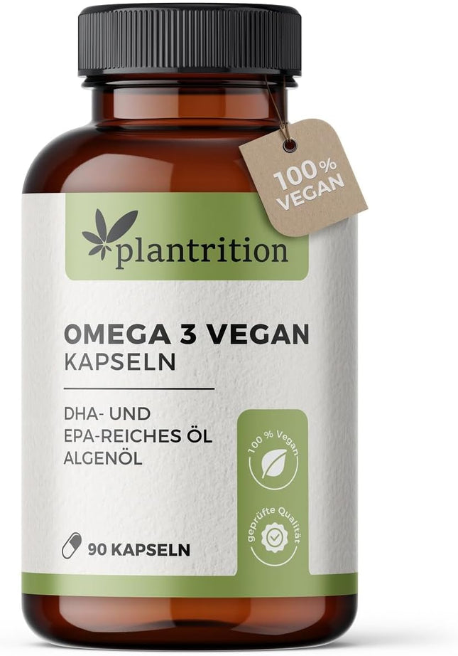 Vegan Omega-3 capsules made of micro-algae oil. 1875 mg premium Omegavie® algae oil with DHA and EPA per daily dose. 90 capsules. High dosage, high bioavailability, vegan.