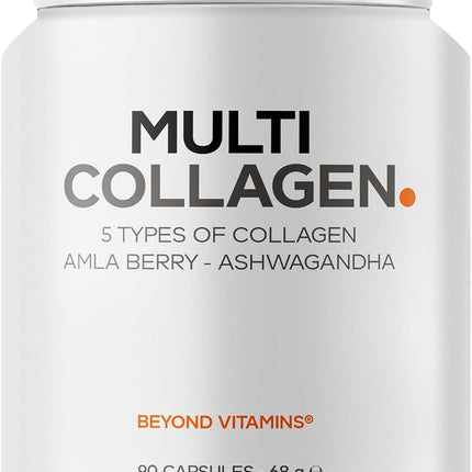 Codeage Multi Collagen Peptide Capsules, Types I, II, III, V & X, Grass-Fed and Hydrolysed Bovine Collagen Supplement with Ashwagandha & Amla Berry, Collagen for Skin, Hair, Nails, Joints