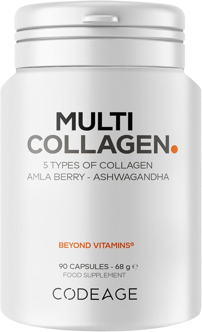 Codeage Multi Collagen Peptide Capsules, Types I, II, III, V & X, Grass-Fed and Hydrolysed Bovine Collagen Supplement with Ashwagandha & Amla Berry, Collagen for Skin, Hair, Nails, Joints