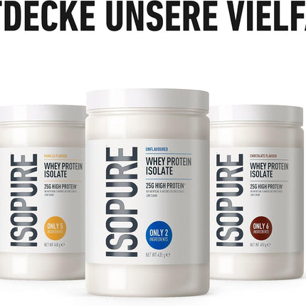 Isopure Vanilla Whey Protein Isolate Powder - 25 g Protein per Serving, Low Sugar, No Artificial Flavours or Sweeteners, Only 5 Ingredients, 450 g