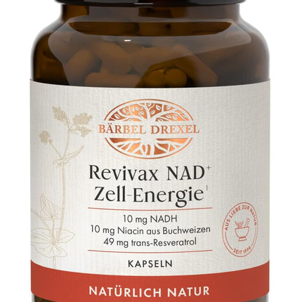 Bärbel Drexel Revivax NAD+ Cell Energy Capsules with NADH, Coenzyme Q10, Resveratrol & Quercetin with Vitamin C, D, E, Niacin, Zinc & Selenium. Vegan. 60 Capsules