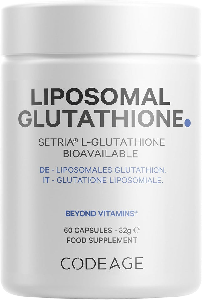 Codeage Liposomal Glutathione Preparation - Pure Reduced Setria L-Glutathione Skin Preparation Nano Encapsulated Glutathione Powder Pills Phospholipids Antioxidant Complex Vegan, GMO Free, 60 Capsules