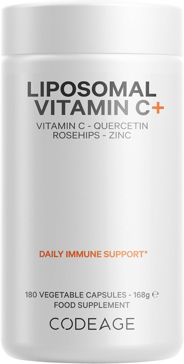 Codeage Liposomal Vitamin C with Zinc, Elderberry, Citrus Bioflavonoid Complex Grapefruit, Lemon, Orange, Quercetin and Rose Hips Vegan, GMO Free, High Dose Daily Supplement, 180 Capsules