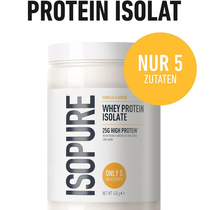 Isopure Vanilla Whey Protein Isolate Powder - 25 g Protein per Serving, Low Sugar, No Artificial Flavours or Sweeteners, Only 5 Ingredients, 450 g