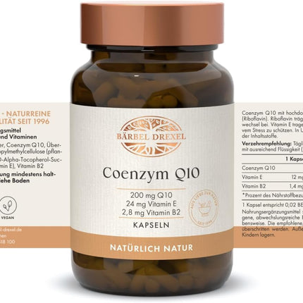 BÄRBEL DREXEL Coenzyme Q10 with Vitamin E Capsules High Dose & Vegetable 100 mg (Pack of 30) 100% Vegan Made in Germany Vitamin B2 CoQ10 Coenyzm Q10 200 mg Supports Heart Functions