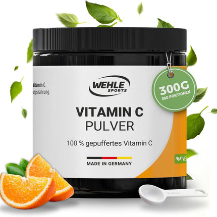 Vitamin C Powder High Dose 1000 mg Calcium Ascorbate of which 820 mg Vitamin C per g from Vegetable Fermentation & Buffered 300 Poritions, No Additives, Vegan - Packaging May Vary