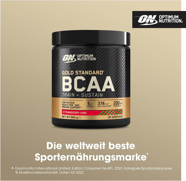 Optimum Nutrition Gold Standard BCAA Powder Branch Chain Amino Acids Supplement with Vitamin C, Wellmune and Electrolytes for Intra Workout Support, Strawberry Kiwi, 28 Servings, 266g