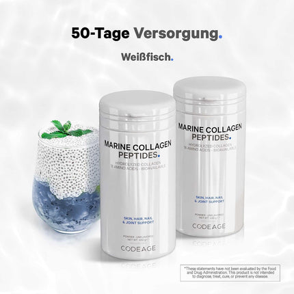 Codeage Marine Collagen Powder - Hydrolysed Fish Collagen Peptide - Type 1 & 3 Collagen Protein Dietary Supplement - 50 Servings, Amino Acids for Skin, Hair, Nails - Non-GMO, 450 g