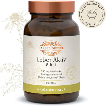BÄRBEL DREXEL Liver Active 5-in-1 Capsules with Choline, Milk Thistle, Dandelion, Artichoke, Piperine, Zinc, Vitamin E, Selenium (Pack of 60) Liver Capsules Natural Healing Bitter Substances
