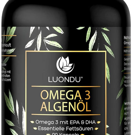 Luondu Omega 3 Vegan capsules, 1100 mg, 60 pieces with premium Omega 3 fatty acids from algae oil, 600 DHA + 300 EPA per daily dose, 100% plant-based