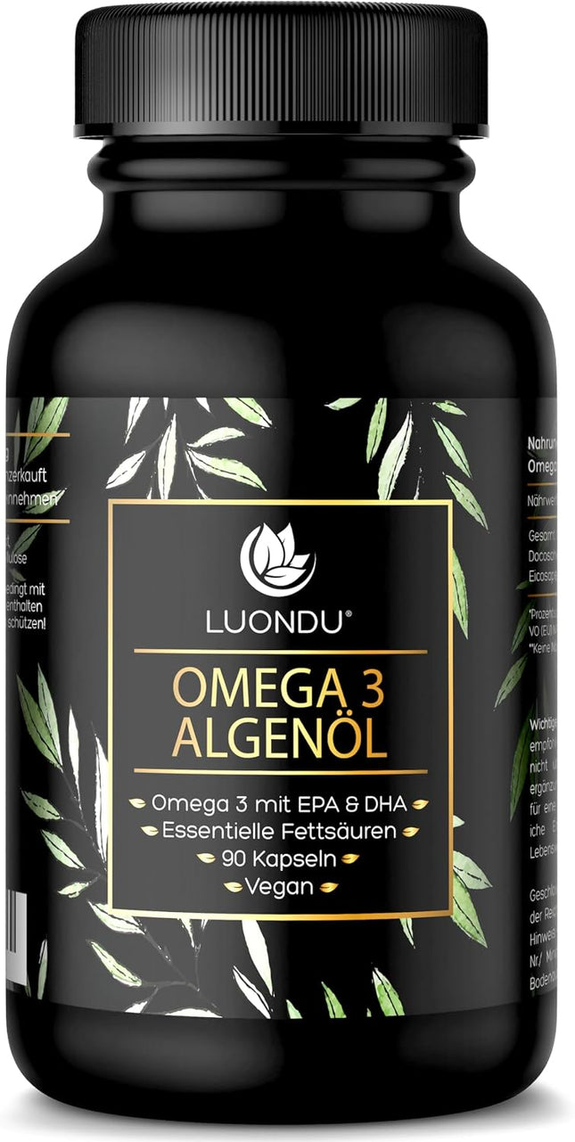 Luondu Omega 3 Vegan capsules, 1100 mg, 60 pieces with premium Omega 3 fatty acids from algae oil, 600 DHA + 300 EPA per daily dose, 100% plant-based