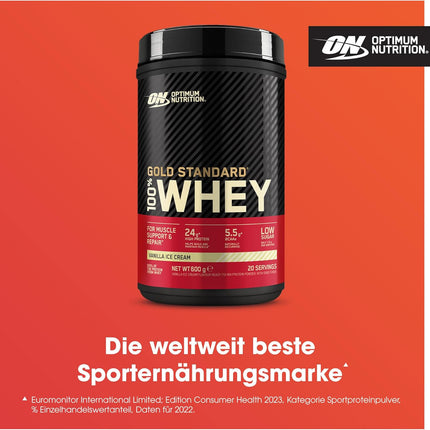 Optimum Nutrition Gold Standard 100% Whey, Protein Powder, Vanilla Ice Cream Flavour, 600 g, 20 Servings