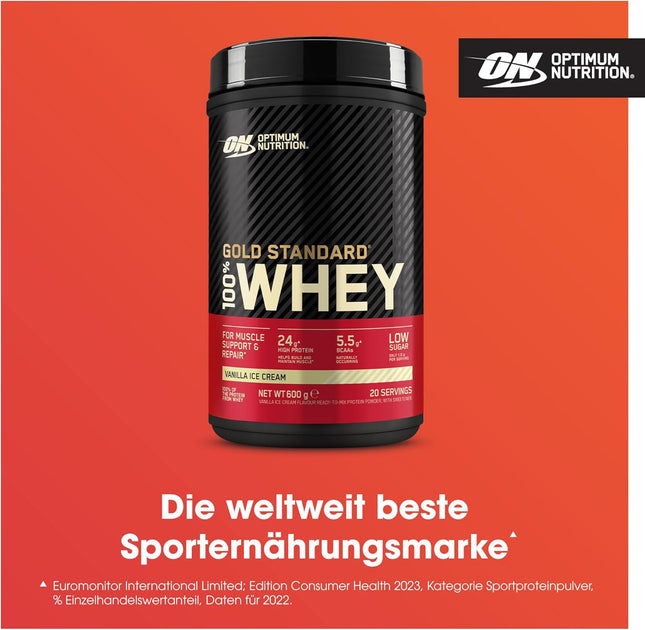 Optimum Nutrition Gold Standard 100% Whey, Protein Powder, Vanilla Ice Cream Flavour, 600 g, 20 Servings