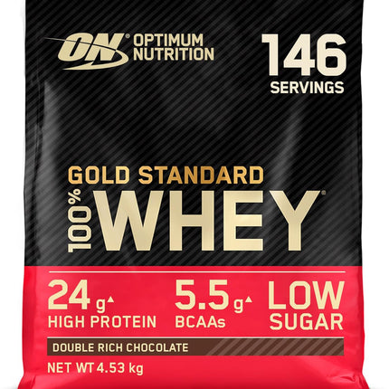 Optimum Nutrition ON Gold Standard Whey Protein Powder, protein powder for muscle building, naturally contained BCAA and glutamine, Double Rich Chocolate, 149 servings, 4.54kg, packaging can vary