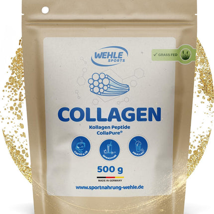 Collagen Powder – Collagen Hydrolysate Peptides Type I, II & III – Flavorless Protein Powder – Made in Germany – Wehle Sports (500g (1 pack)) - Packaging may vary