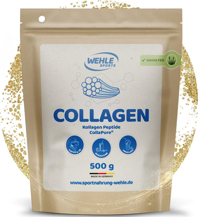 Collagen Powder – Collagen Hydrolysate Peptides Type I, II & III – Flavorless Protein Powder – Made in Germany – Wehle Sports (500g (1 pack)) - Packaging may vary