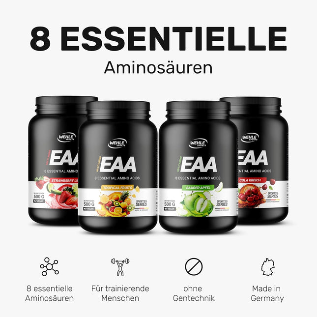 Wehle EAA Powder 500 g - Amino Powder with 8 Essential Amino Acids, Vegan, No Sugar, for Sports and Fitness (Cola Cherry)