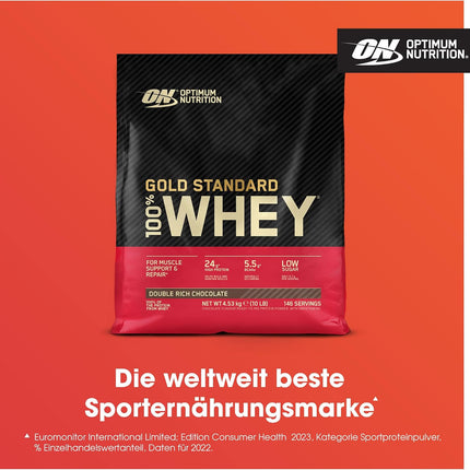 Optimum Nutrition ON Gold Standard Whey Protein Powder, protein powder for muscle building, naturally contained BCAA and glutamine, Double Rich Chocolate, 149 servings, 4.54kg, packaging can vary
