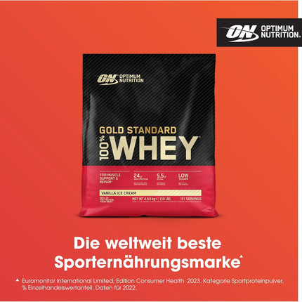 Optimum Nutrition Gold Standard Whey Protein Powder Muscle Building Supplements With Glutamine and Amino Acids, Vanilla Ice Cream, 146 Servings, 4.54kg, packaging may vary