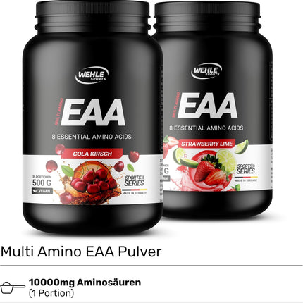 Wehle EAA Powder 500 g - Amino Powder with 8 Essential Amino Acids, Vegan, No Sugar, for Sports and Fitness (Cola Cherry)