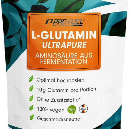 ProFuel L-Glutamine Powder 500 g Vegan, Optimal High Dose & Tasteless, No Additives, Ultrapure with Over 99.9% Purity, L-Glutamine from Fermentation, Laboratory Tested, Supply for 50 Days