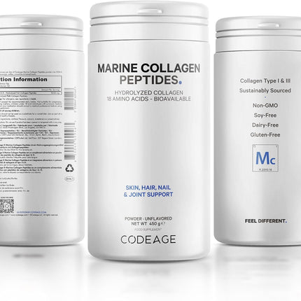 Codeage Marine Collagen Powder - Hydrolysed Fish Collagen Peptide - Type 1 & 3 Collagen Protein Dietary Supplement - 50 Servings, Amino Acids for Skin, Hair, Nails - Non-GMO, 450 g