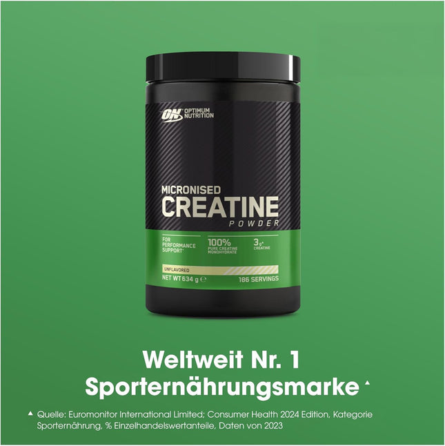 Optimum Nutrition Micronised Creatine Powder, Unflavoured Monohydrate Powder for Muscle Growth, 176 Servings, 634g