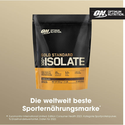Optimum Nutrition Gold Standard 100% Whey Protein Isolate Powder, Chocolate Flavour, 450 g, 15 Servings