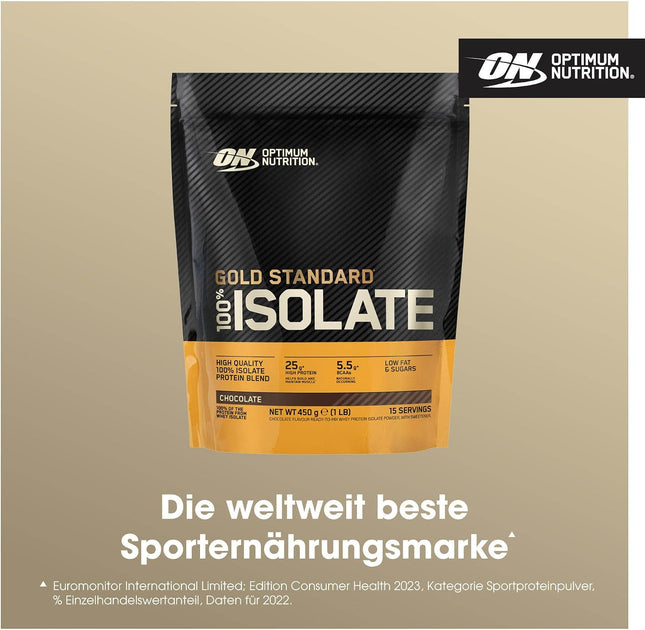 Optimum Nutrition Gold Standard 100% Whey Protein Isolate Powder, Chocolate Flavour, 450 g, 15 Servings