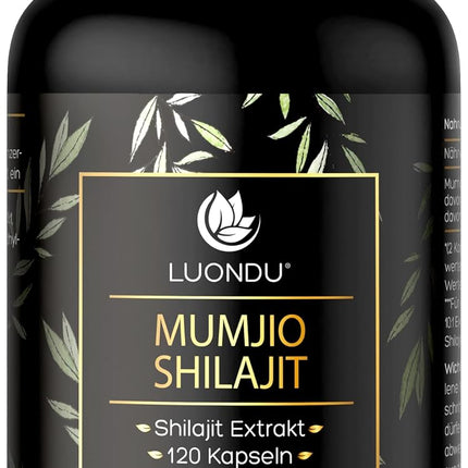 Mumijo Shilajit Capsules, High Dose 1000 mg per Daily Dose, The Original from the Himalayas, 120 Capsules, Vegan & Laboratory Tested Luondu - Packaging May Vary